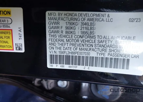 2023 Honda Civic Sport из США, поврежденный, VIN 19XFL2H88PE007030